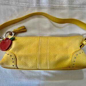 Coach Small yellow soft pebble finish leather handbag w/Apple key chain fob
